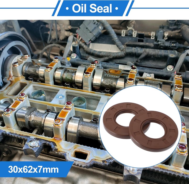 VekAuto Universal Oil Seal TC Double Lip W Steel Spring Seal Ring Rotary Shaft Seal 30x62x7mm High Pressure FKM Rubber Brown 2 Pcs - Image 2